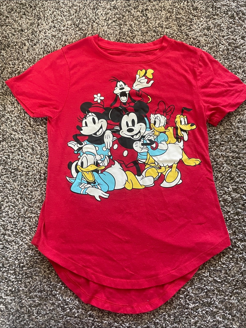 Disney Red Short Sleeve Tee with Mickey & Friends Crew Graphic